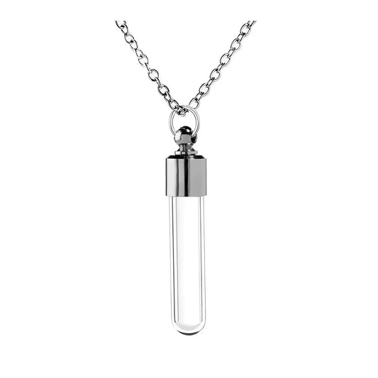 Stainless Steel Urn Pendant Necklace – Elegant Glass Cylinder Design - Eternal Whiskers