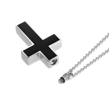Stainless Steel Cross Urn Necklace for Ashes in Black Finish - Eternal Whiskers