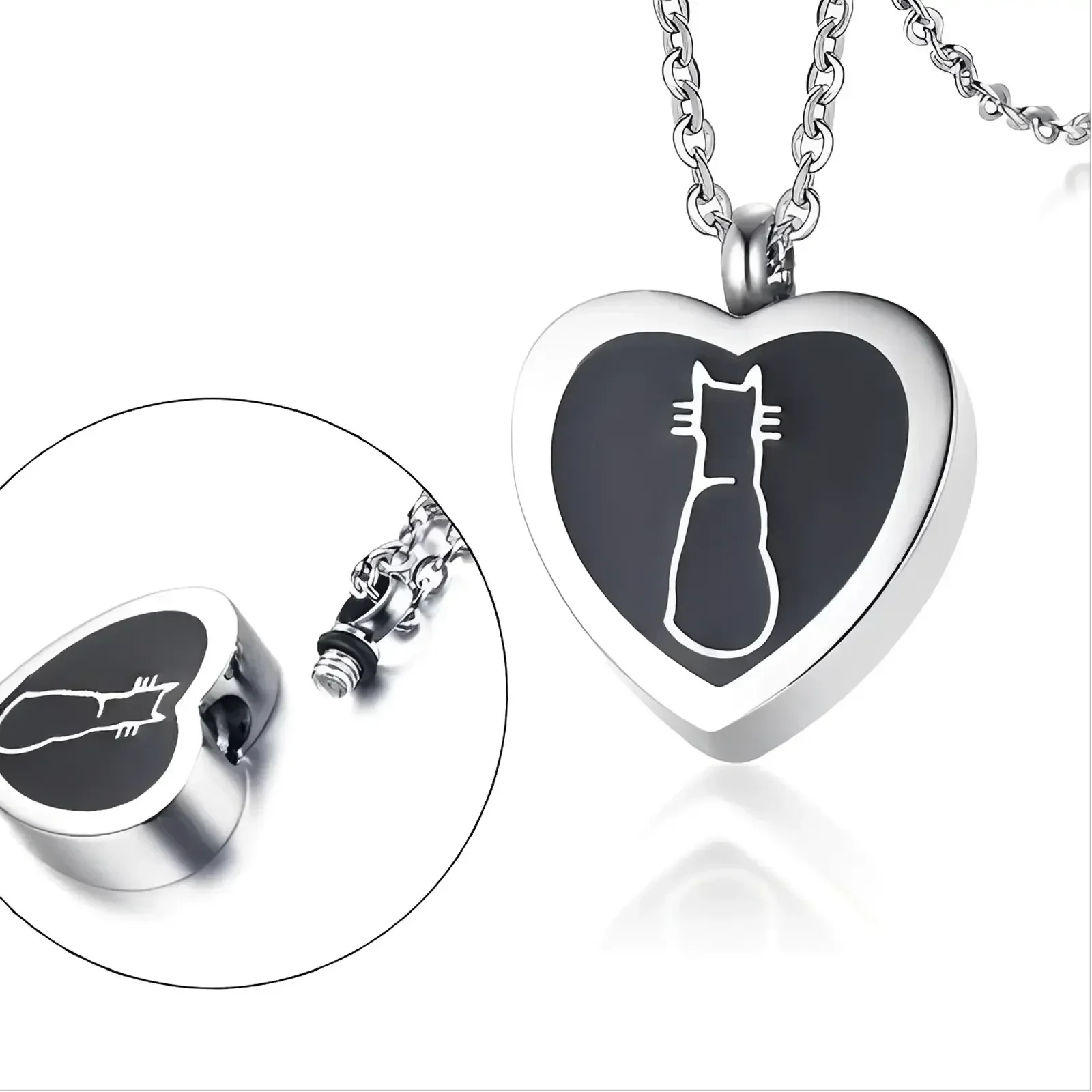 Stainless Steel Cat Heart Pendant Necklace - Eternal Whiskers