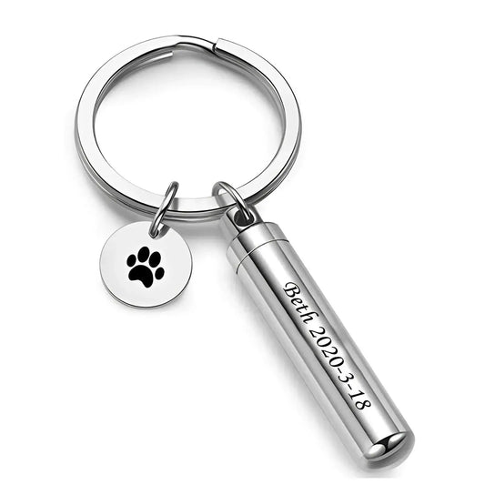 Stainless Steel Paw Cylinder Urn Keychain - Eternal Whiskers