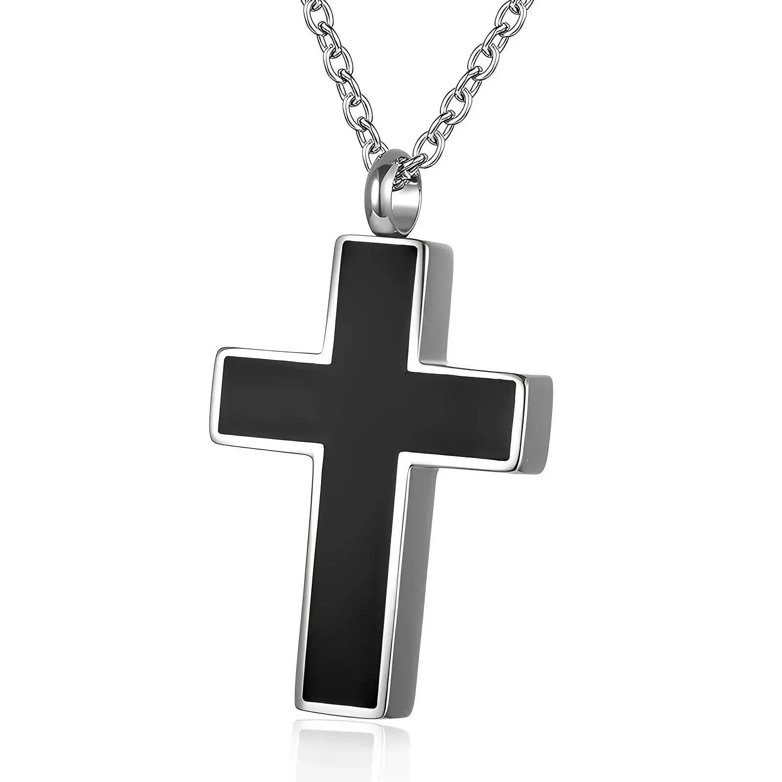 Stainless Steel Black Cross Urn Pendant Necklace - Eternal Whiskers