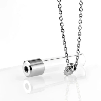 Stainless Steel Urn Pendant Necklace – Elegant Glass Cylinder Design - Eternal Whiskers