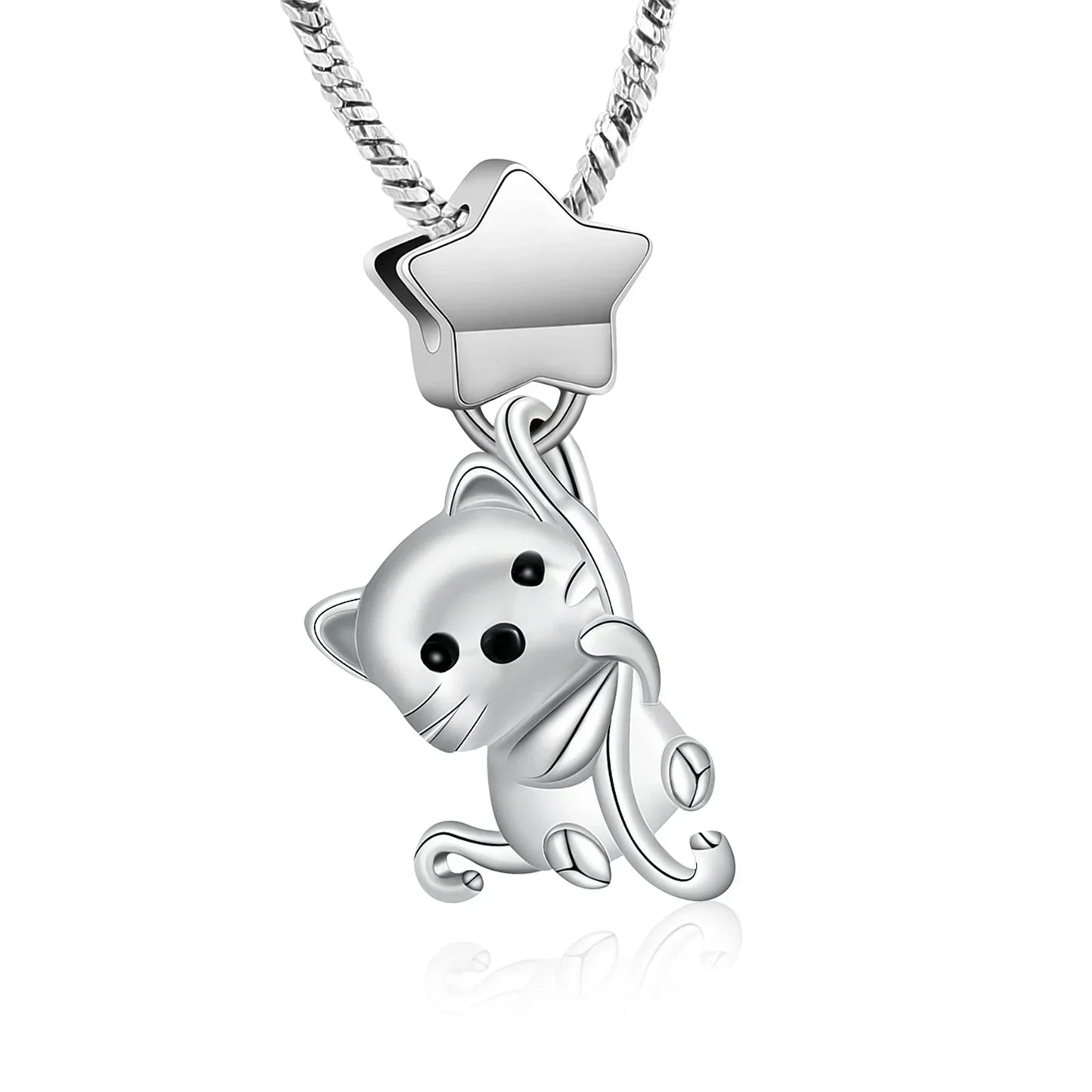 Stainless Steel Star and Cat Urn Necklace