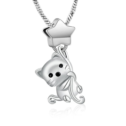 Stainless Steel Star and Cat Urn Necklace