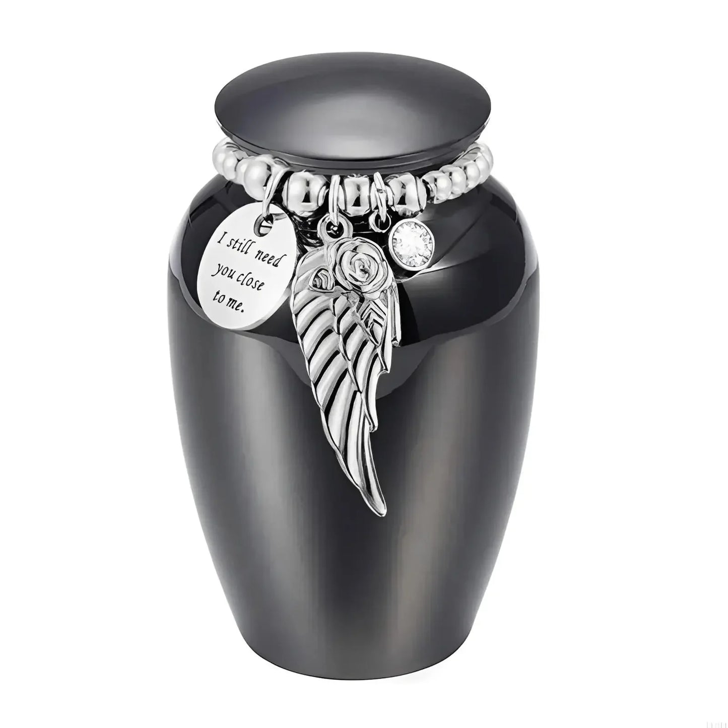Pet Memorial Keepsake Urn with Bead Wing - Eternal Whiskers