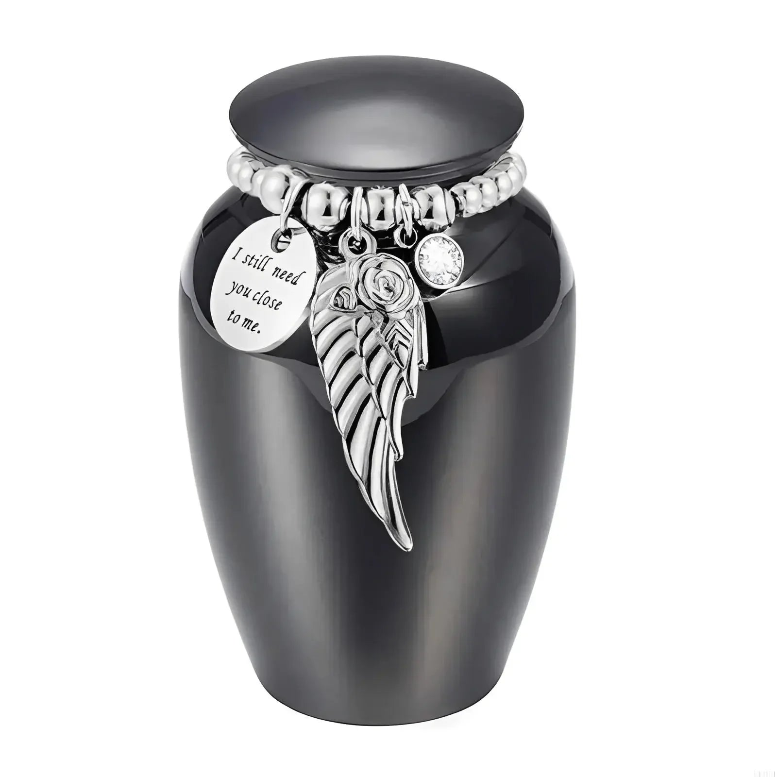 Pet Memorial Keepsake Urn with Bead Wing - Eternal Whiskers