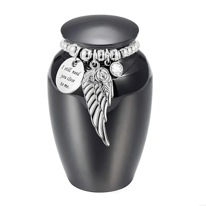Pet Memorial Keepsake Urn with Bead Wing - Eternal Whiskers