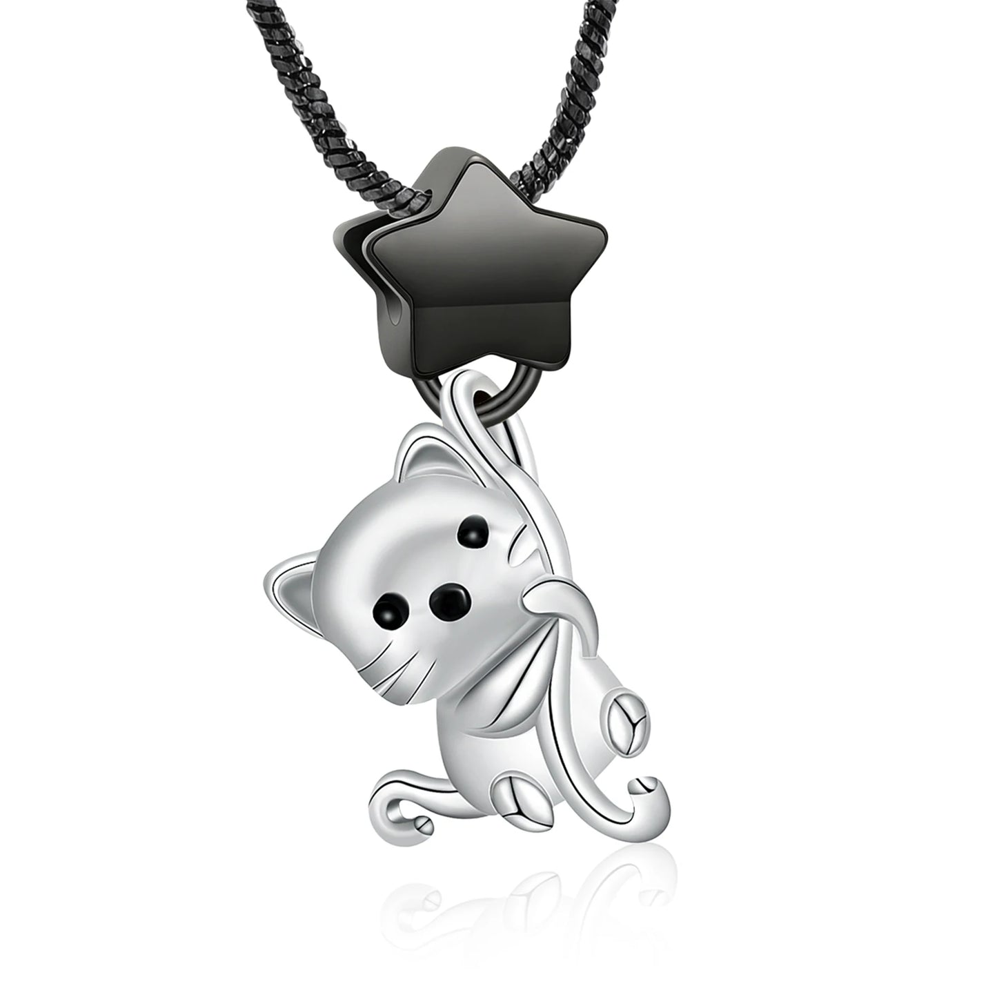 Stainless Steel Star and Cat Urn Necklace