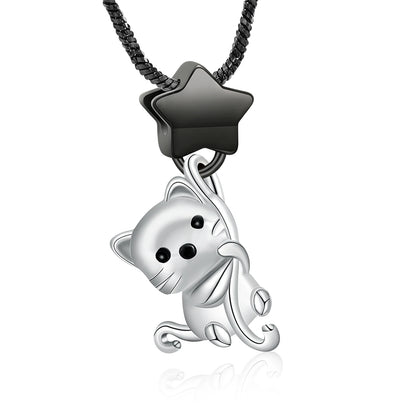 Stainless Steel Star and Cat Urn Necklace