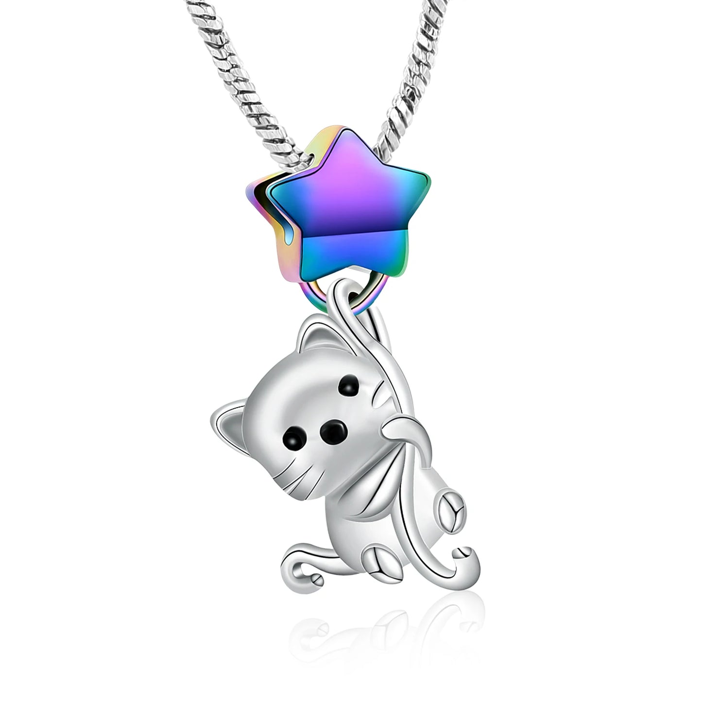 Stainless Steel Star and Cat Urn Necklace