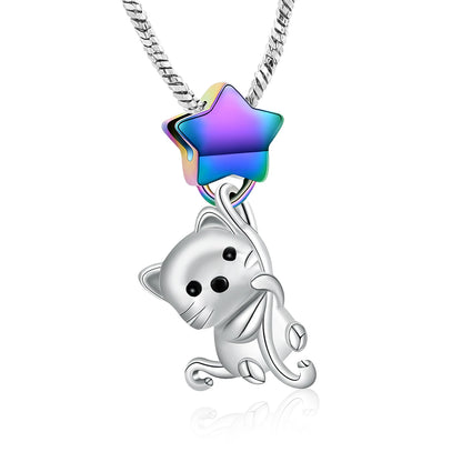 Stainless Steel Star and Cat Urn Necklace
