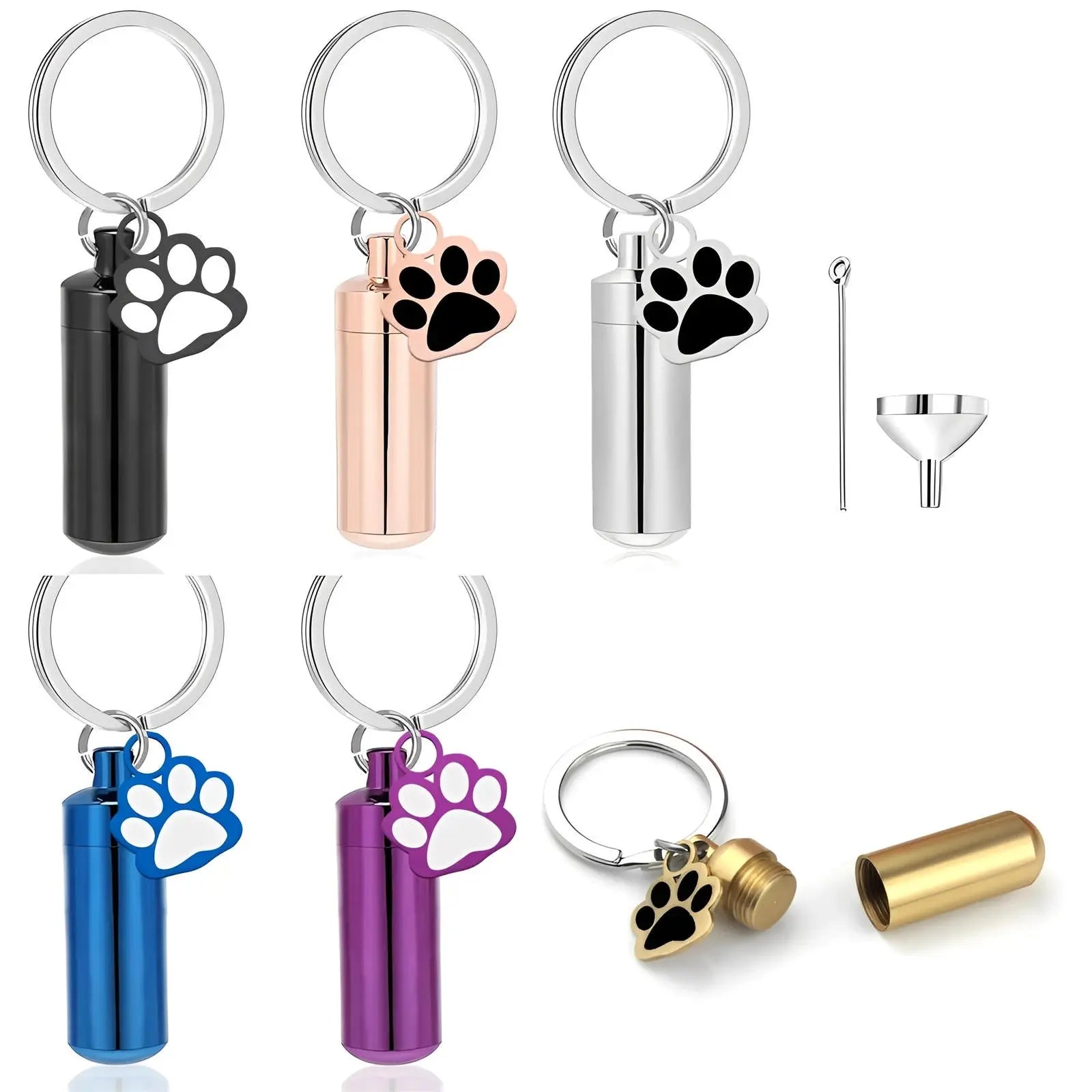 Paw Print Cylinder Urn Pendant Keychain - Eternal Whiskers