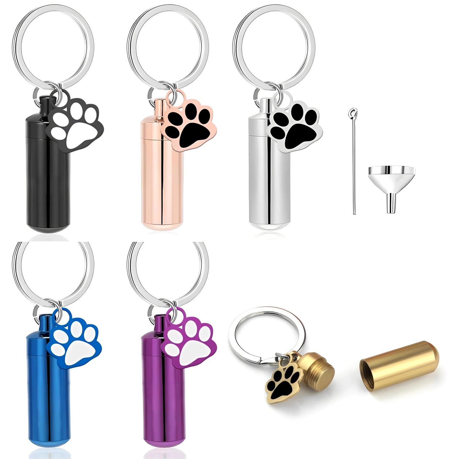 Paw Print Cylinder Urn Pendant Keychain