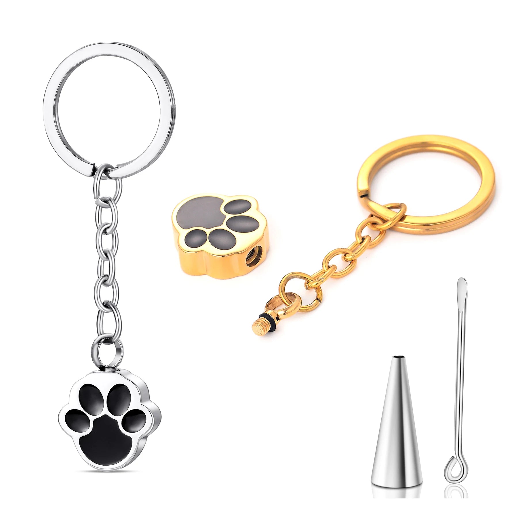 Stainless Steel Paw Print Memorial Keychain