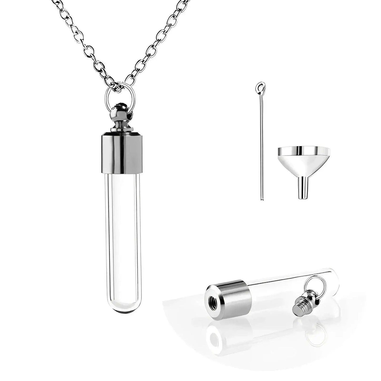 Stainless Steel Urn Pendant Necklace – Elegant Glass Cylinder Design - Eternal Whiskers