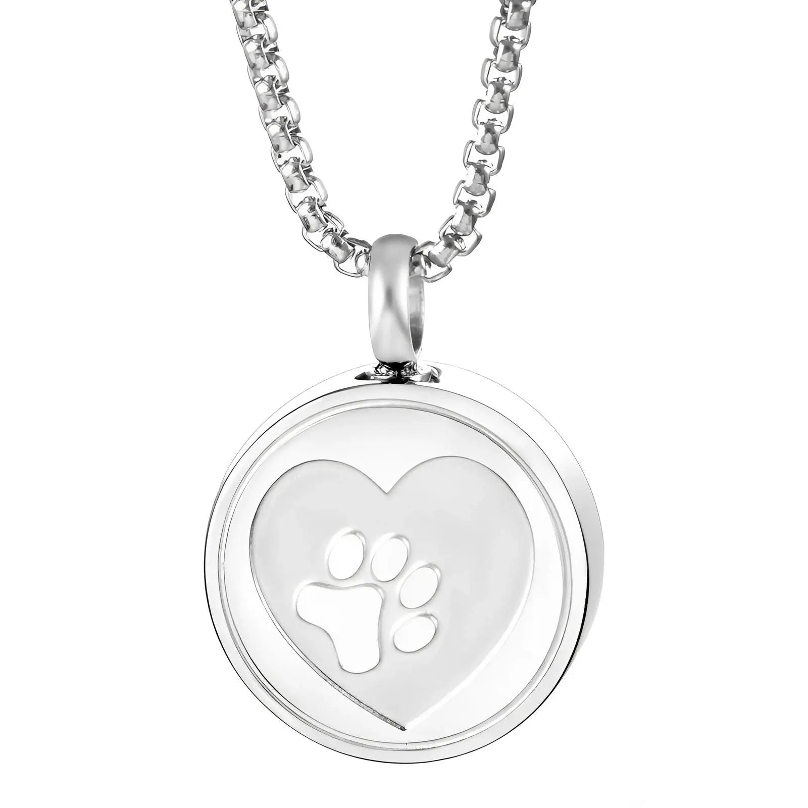 Stainless Steel Paw Print Heart Urn Necklace - Eternal Whiskers