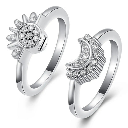Stainless Steel Sun and Moon Urn Ring Set - Eternal Whiskers