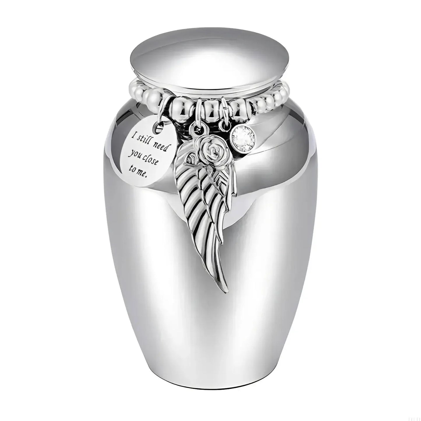 Pet Memorial Keepsake Urn with Bead Wing - Eternal Whiskers