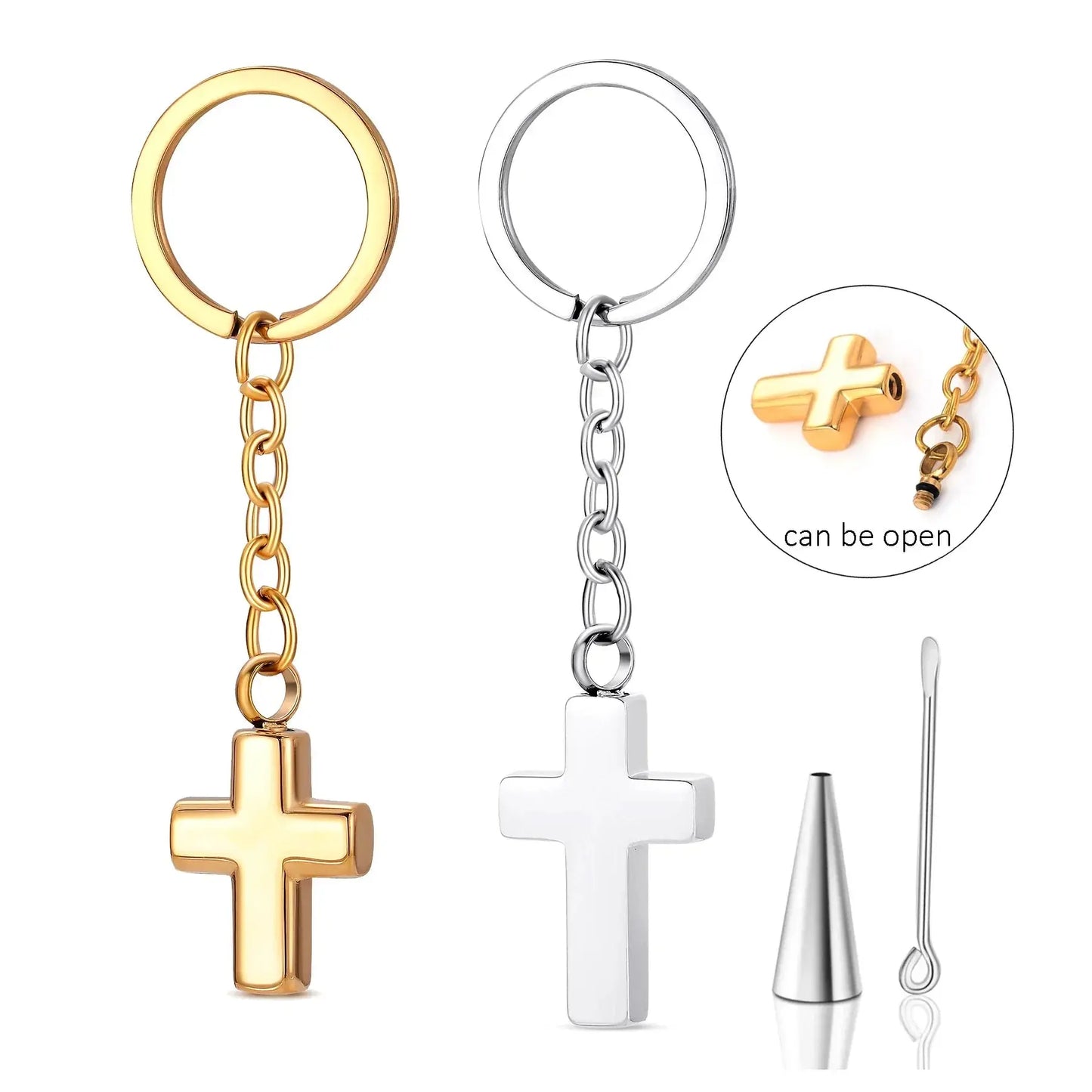 Stainless Steel Cross Urn Pendant Keychain - Eternal Whiskers