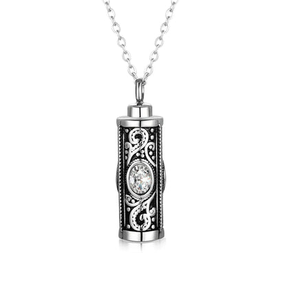 Stainless Steel Urn Necklace with Crystal Accents - Eternal Whiskers