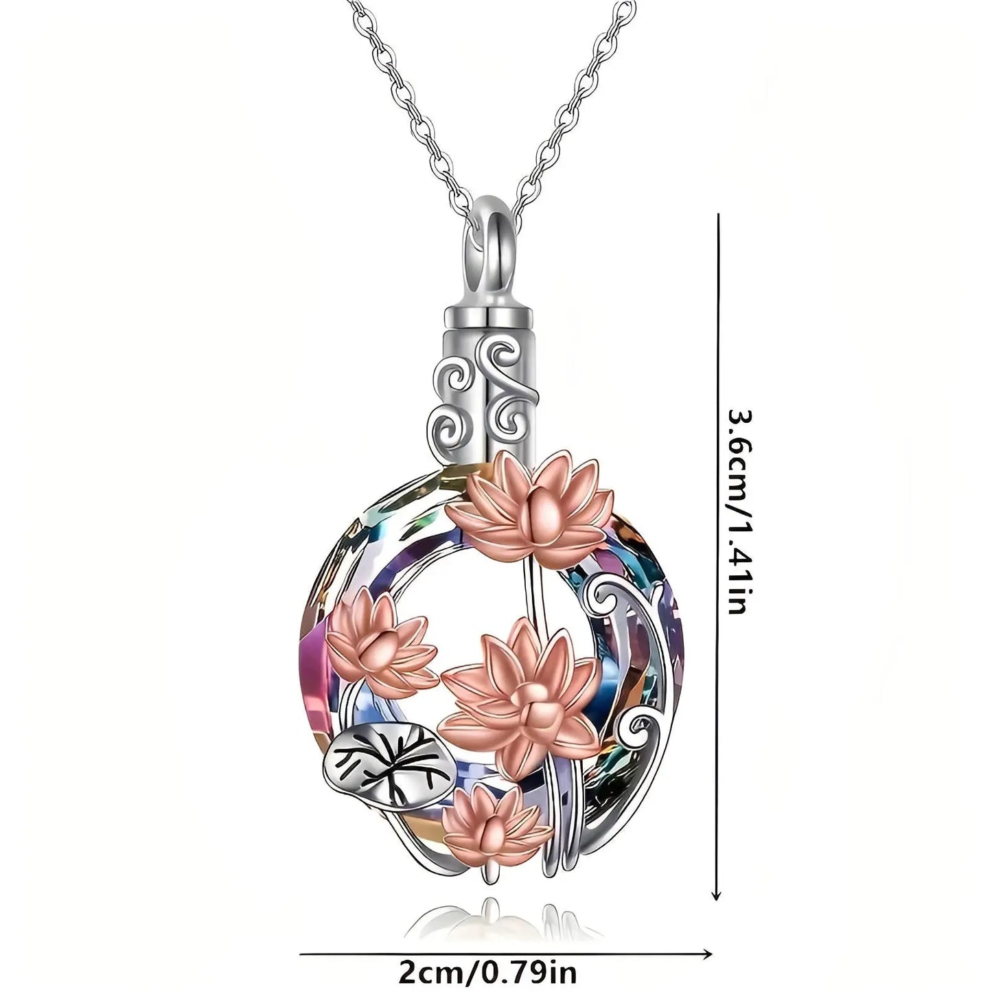 Stainless Steel Lotus Crystal Urn Cremation Necklace - Eternal Whiskers