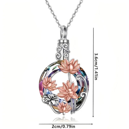 Stainless Steel Lotus Crystal Urn Cremation Necklace - Eternal Whiskers