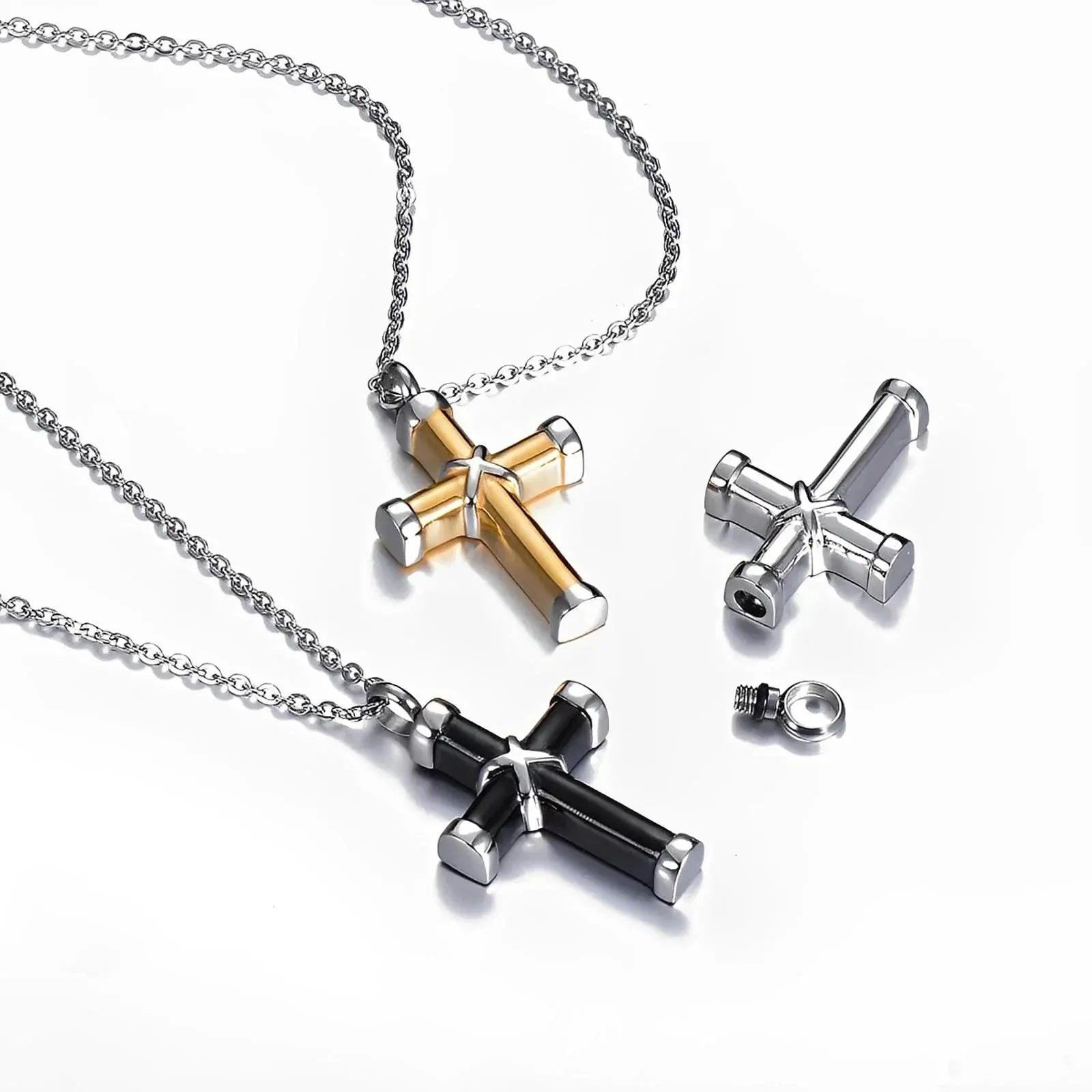 Stainless Steel Cross Necklace Urn - Eternal Whiskers
