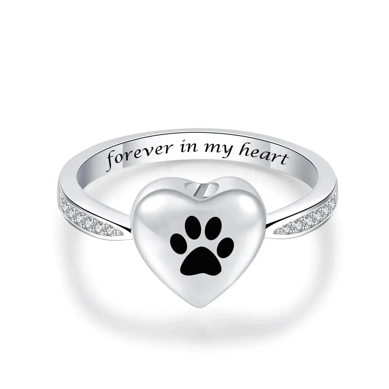 Stainless Steel and Zircon Heart Paw Print Ring - Eternal Whiskers