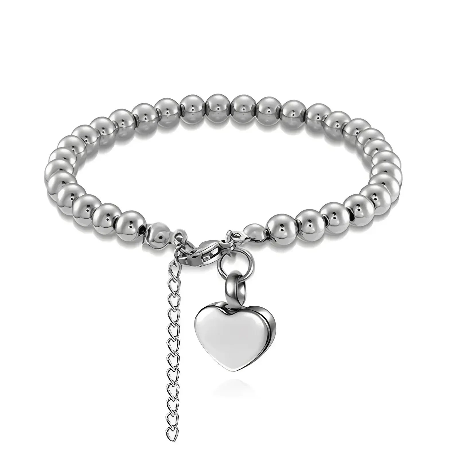 Beaded Stainless Steel Heart Keepsake Bracelet - Eternal Whiskers