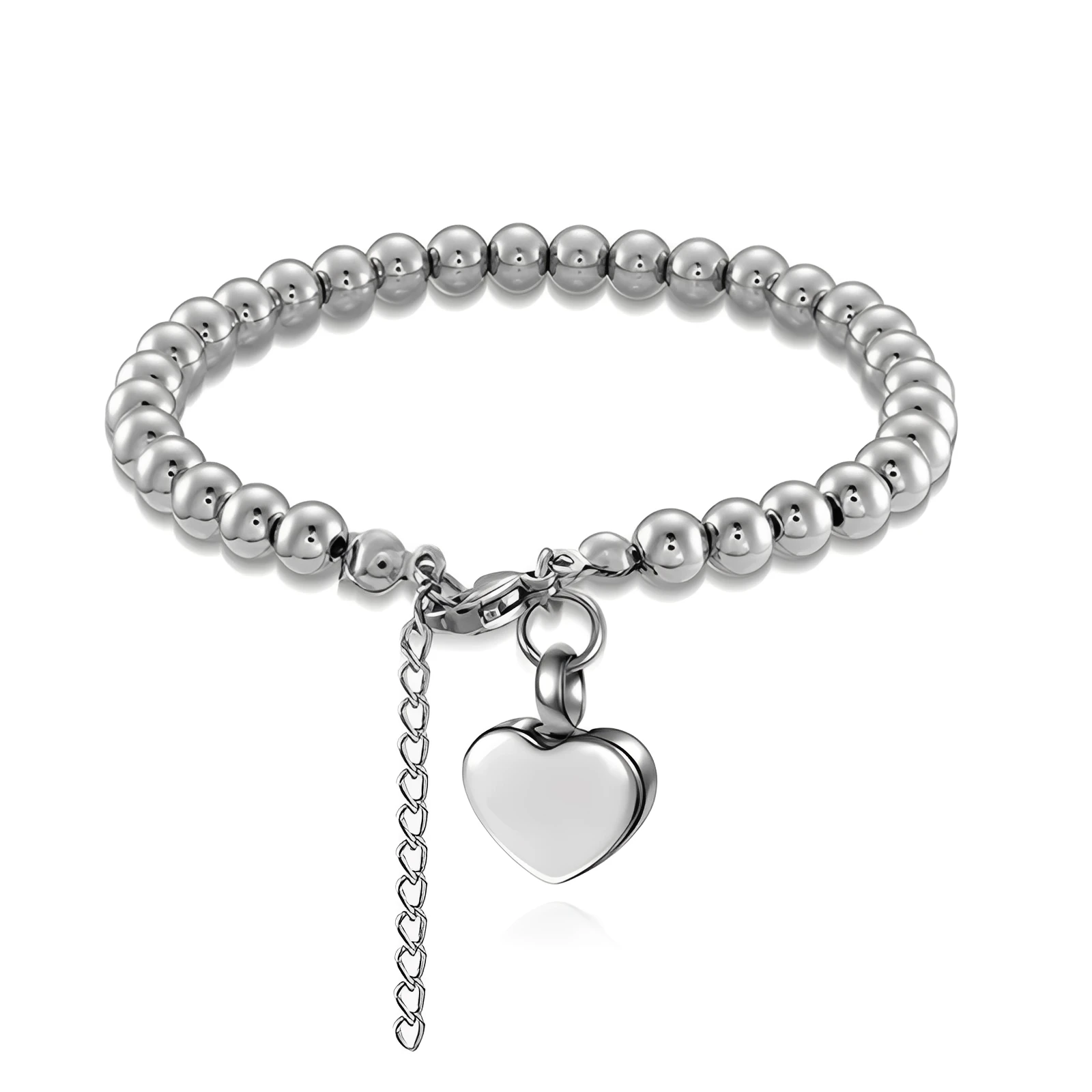 Beaded Stainless Steel Heart Keepsake Bracelet