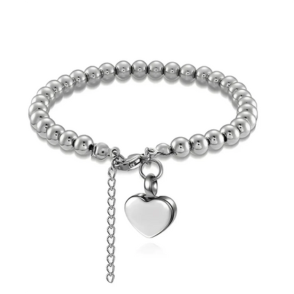Beaded Stainless Steel Heart Keepsake Bracelet - Eternal Whiskers