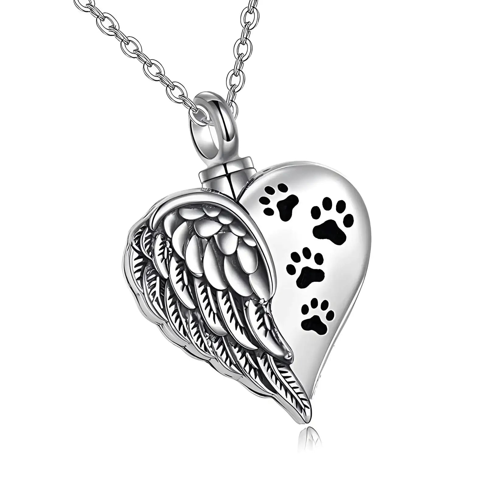 Heart Shape Urn Feather and Paw Print Necklace - Eternal Whiskers