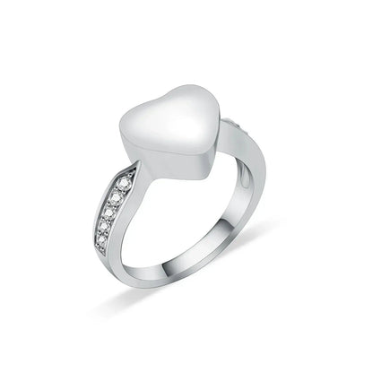 Stainless Steel and Zircon Heart Paw Print Ring - Eternal Whiskers